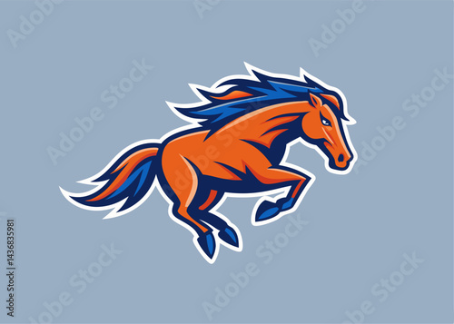 Wild Mustang: A spirited illustration of a wild mustang, its powerful form leaping with dynamic energy against a simple background, celebrating freedom and strength.