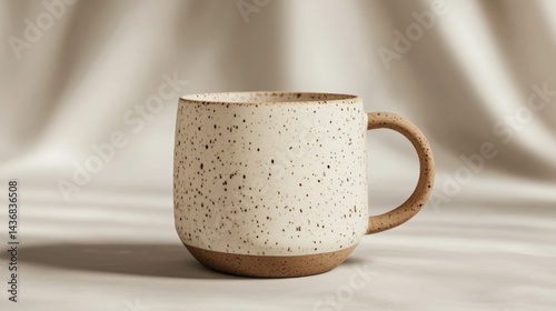 Wallpaper Mural Speckled Beige Ceramic Mug on Cream Fabric Torontodigital.ca