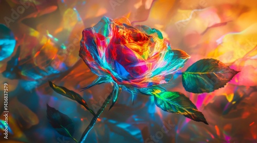 Vibrant Iridescent Rose with Holographic Background