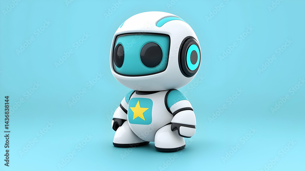 Minimalist White and Cyan Robot Illustration Minimalist White and Cyan Robot Illustration
