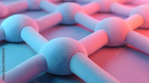 Abstract Network Connection: Pink and Blue Spheres Linked in a Grid Pattern