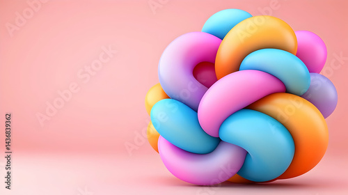 Pastel Colored 3D Balloons Intertwined on Pink Background