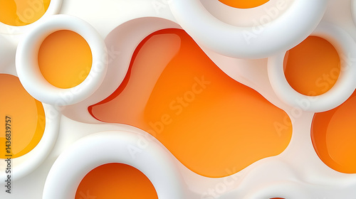 Abstract Orange and White Liquid Droplets on a Textured Surface