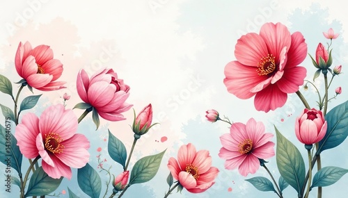 Delicate watercolor floral motif, subtly blended, no breaks, background, design, romantic