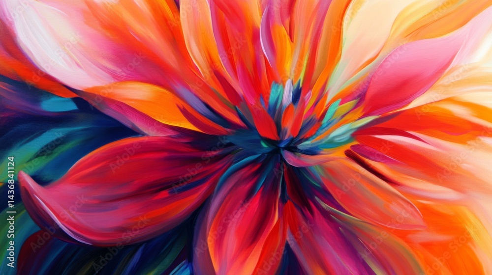 Obraz premium Vibrant Red Orange Flower Painting Closeup