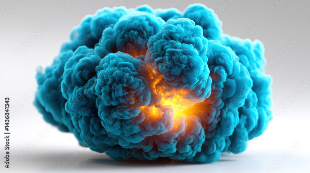 A vibrant blue smoke explosion bursts beautifully against a pure white background, perfect for any creative project.