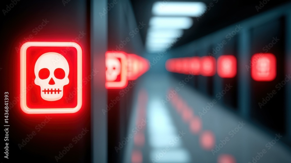 A computer screen shows cyber attack alerts in a sleek data center, highlighting the need for robust cybersecurity measures.