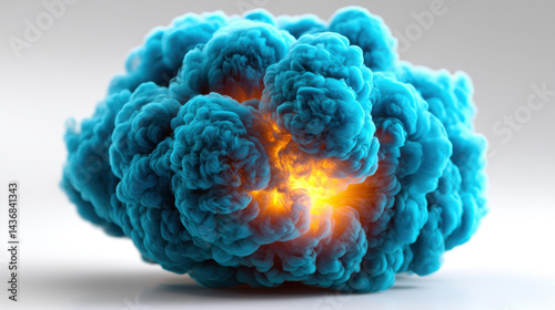 A vibrant blue smoke explosion bursts beautifully against a pure white background, perfect for any creative project.