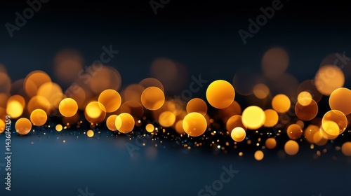 Captivating gold bokeh lights set against a dark navy backdrop, perfect for festive themes and holiday designs.