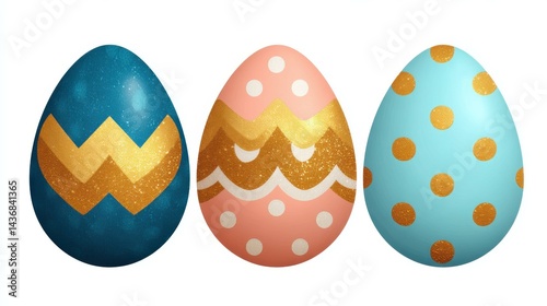 Obraz na płótnie Bright and stylish Easter greeting card featuring chic gold, pink, and white eggs with trendy designs. Perfect for spring wishes w salonie