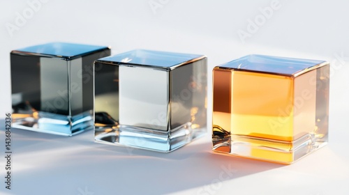 Three Glass Cubes with Color Gradient on White Background