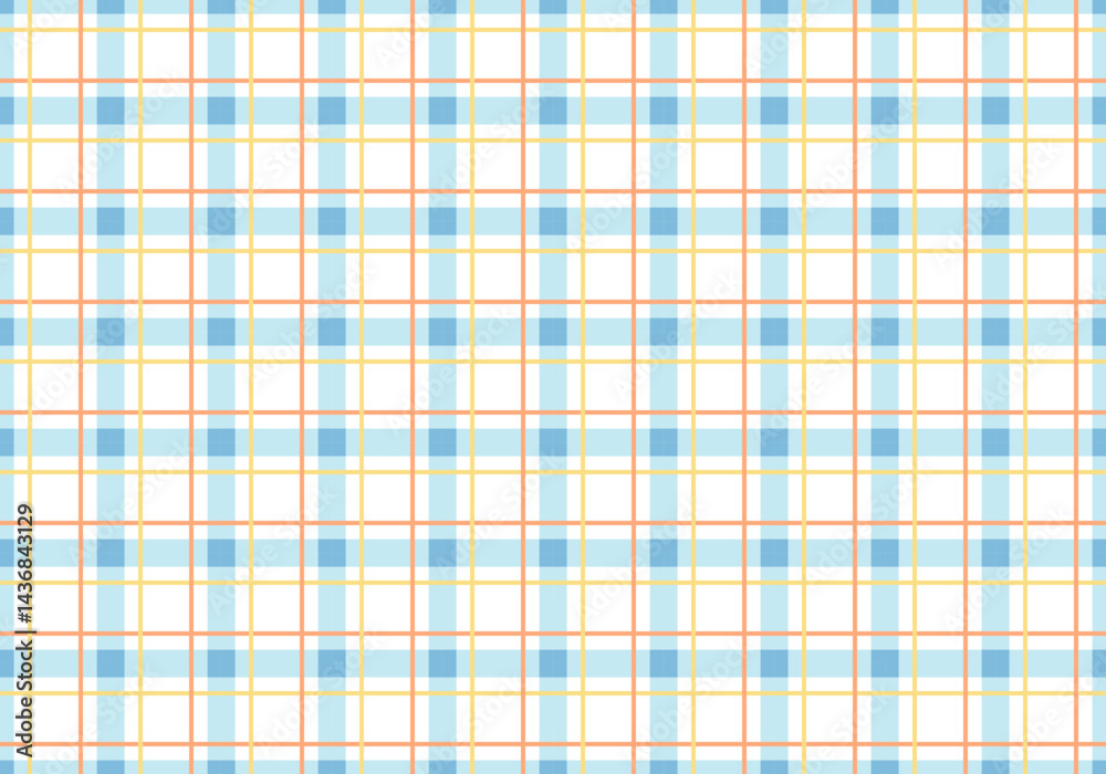 Summer checkered seamless patterns, Pastel blue, orange and yellow doodle plaid and grid seamless vector pattern