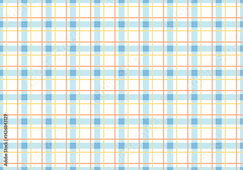 Summer checkered seamless patterns, Pastel blue, orange and yellow doodle plaid and grid seamless vector pattern
