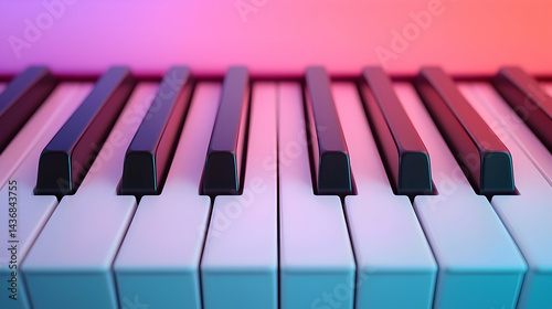 Close Up of Piano Keys with Pink and Blue Neon Lighting