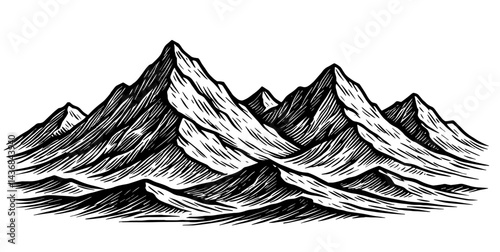 A beautiful mountain range. Black and white vector illustration