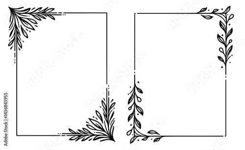 Two rectangular frames adorned with intricate floral and leafy designs in the corners. Perfect for invitations, greeting cards, or decorative projects.