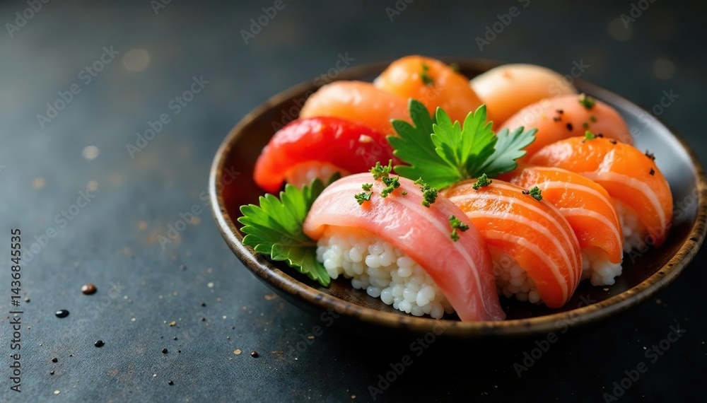 Artisanal sushi platter, minimalist arrangement, japanese, nigiri, asian Artisanal sushi platter, minimalist arrangement, japanese, nigiri, asian