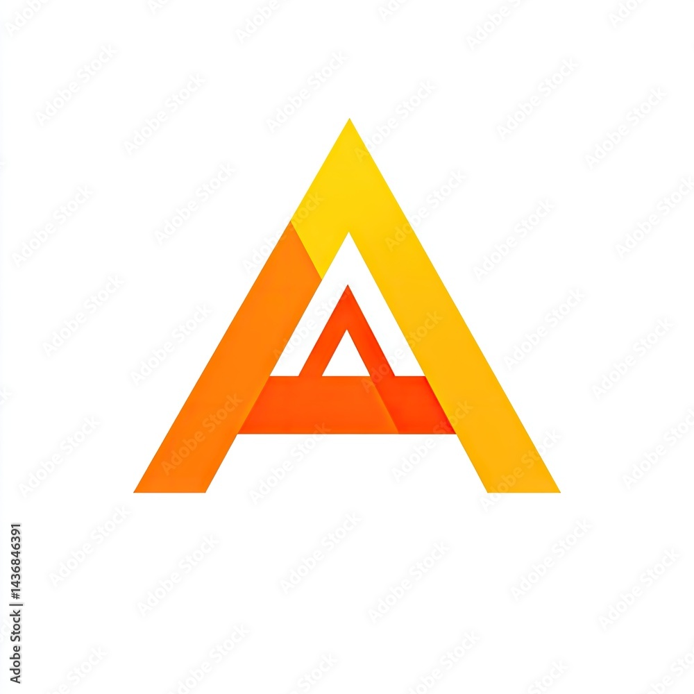 Abstract letter A logo, vibrant orange and yellow. Geometric design Abstract letter A logo, vibrant orange and yellow. Geometric design