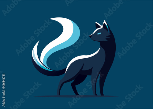 Fox Art: A sleek illustration of a fox, rendered with a stylized aesthetic against a cool, deep blue background, capturing the animal's elegance and cunning in minimalist form.