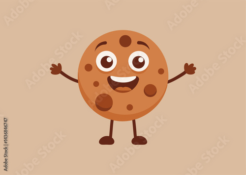 Happy Cookie: A cheerful cartoon cookie with chocolate chips smiles warmly, radiating happiness and warmth in this joyful illustration. It’s a sweet, playful character.