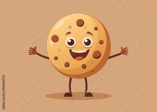 Cheerful Cookie Character: A whimsical cookie character, exuding joy with its smiley expression and chocolate chip accents, embodies the essence of sweetness and delight.