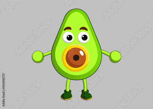 Avocado Mascot: A cheerful avocado character, with bright eyes and a warm smile, standing ready to bring a touch of fun and freshness to any project.