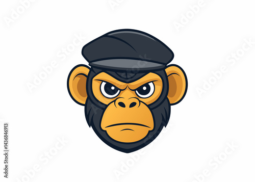 Grumpy Monkey Portrait: A stern-faced monkey dons a classic hat, captured in a digital illustration, exuding an intriguing blend of attitude and personality. 