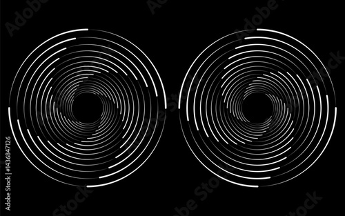 Set of speed lines in circle form. Radial speed Lines in Circle Form for comic books. Technology round Logo. Black thick halftone dotted speed lines.