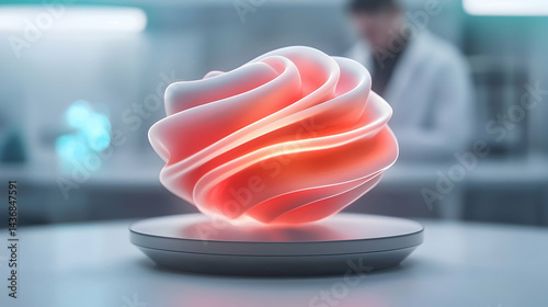Glowing Red and White Quantum Computer Sphere in a Laboratory Setting