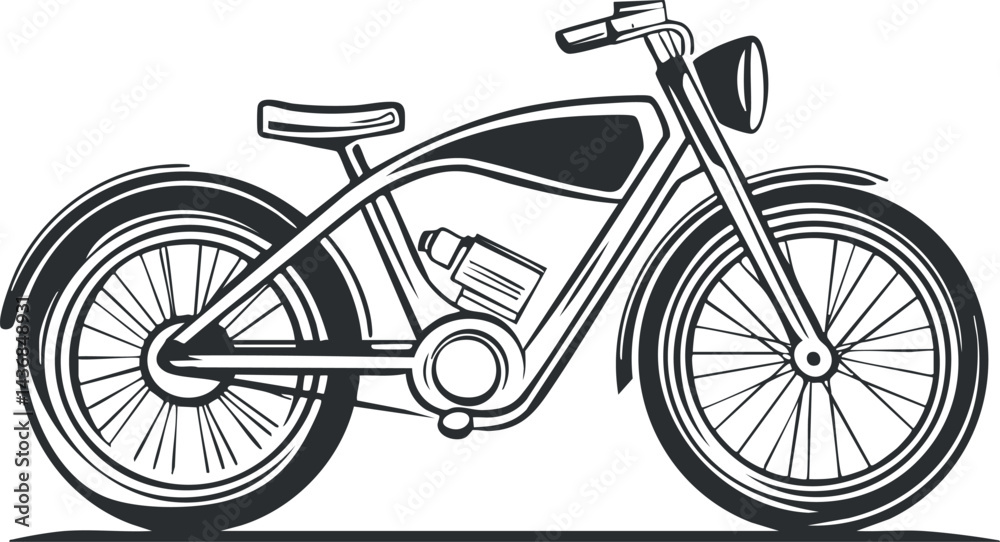 Fototapeta premium Black and white illustration of a classic bicycle with a water bottle holder on the frame