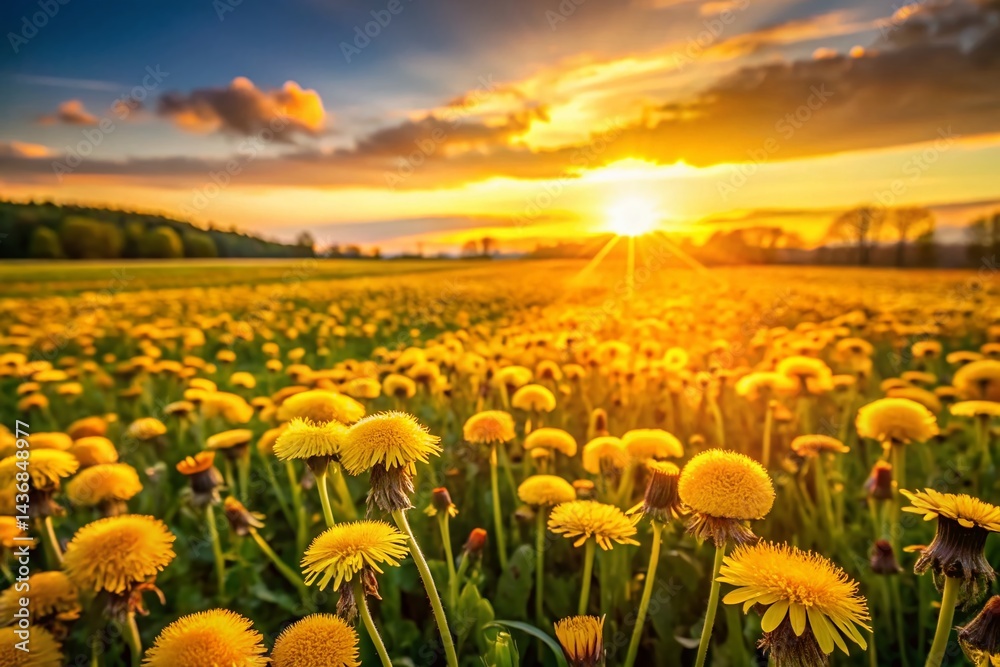 Fototapeta premium Aerial View of Golden Dandelion Field - Drone Photography