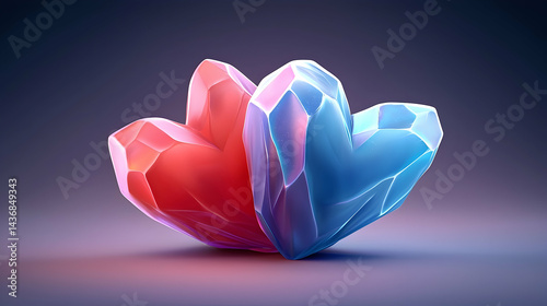Red and Blue Crystal Hearts Digital Art