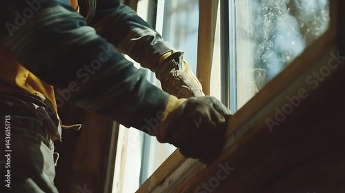 Wallpaper Mural Construction Worker Installing a Window Torontodigital.ca