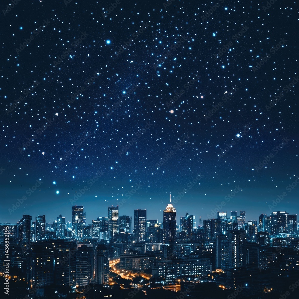 Fototapeta premium cityscape at night sky with many stars. concept for background 
