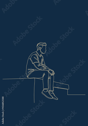 Person Sitting on Rooftop at Night with Contemplative Expression Against Dark Background. Urban solitude, nighttime reflection, cityscape mood, pensive moment, atmospheric isolation