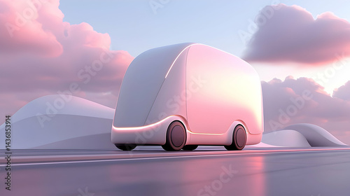 Self Driving Delivery Truck at Sunset