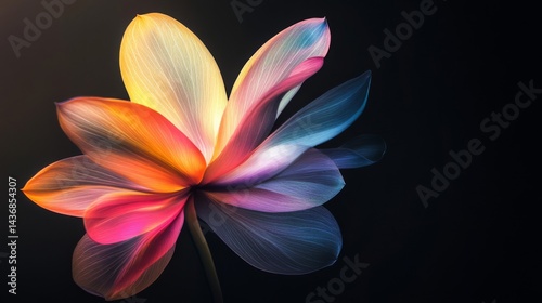 Colorful Flower with Dew Drops on Dark Background
