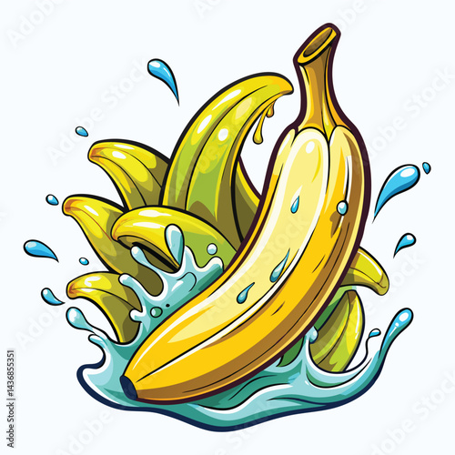 Vibrant banana in a splash of water