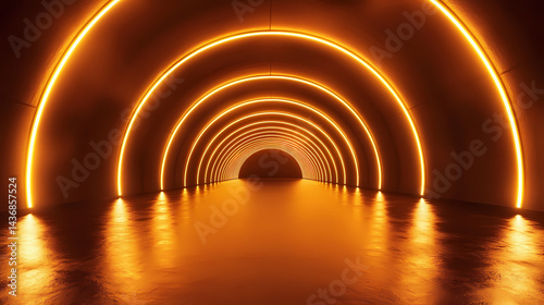 Fototapeta Naklejka Na Ścianę i Meble -  Abstract background, tunnel of glowing arcs. 3d render. Bloomrift Tunnel. Illustration