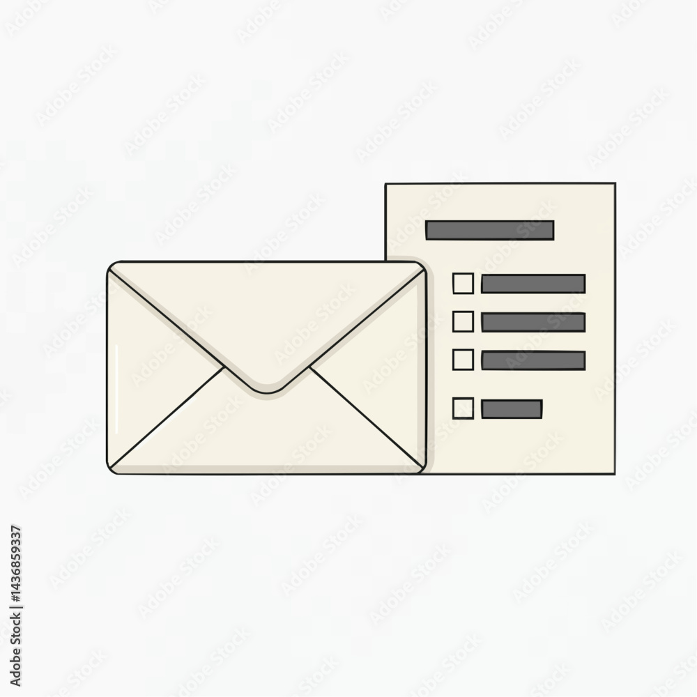 Mail Icon with Checklist Illustration on White Background Mail Icon with Checklist Illustration on White Background