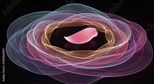 Obraz na płótnie Abstract pink petal against vibrant glowing waves on dark background w salonie