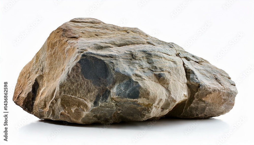 Obraz premium Large gray and brown boulder on white background