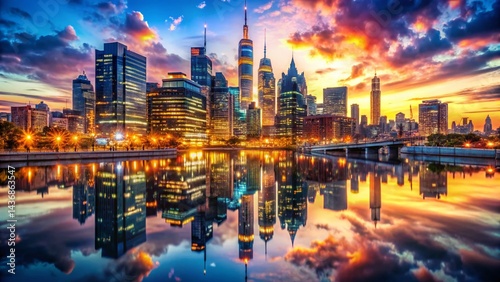 Breathtaking Cityscape Dusk Double Exposure - Vibrant Lights & Sharp Details