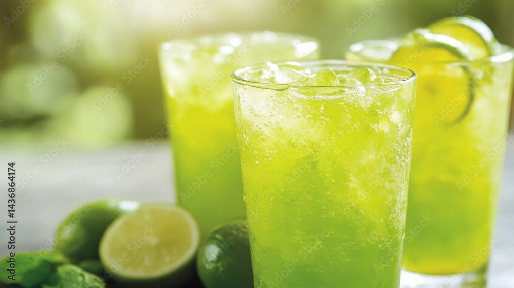 Refreshing Green Lime Drinks with Ice and Mint Refreshing Green Lime Drinks with Ice and Mint