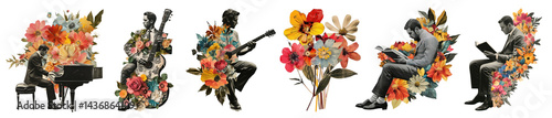 Obraz na płótnie PNG Musicians surrounded by vibrant flowers, elements on transparent background w salonie
