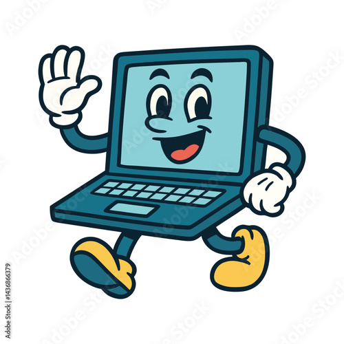 laptop funny cartoon mascot character
