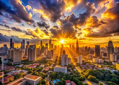 City Skyline Sunrise Glow: Stunning Low Light Urban Landscape Photography