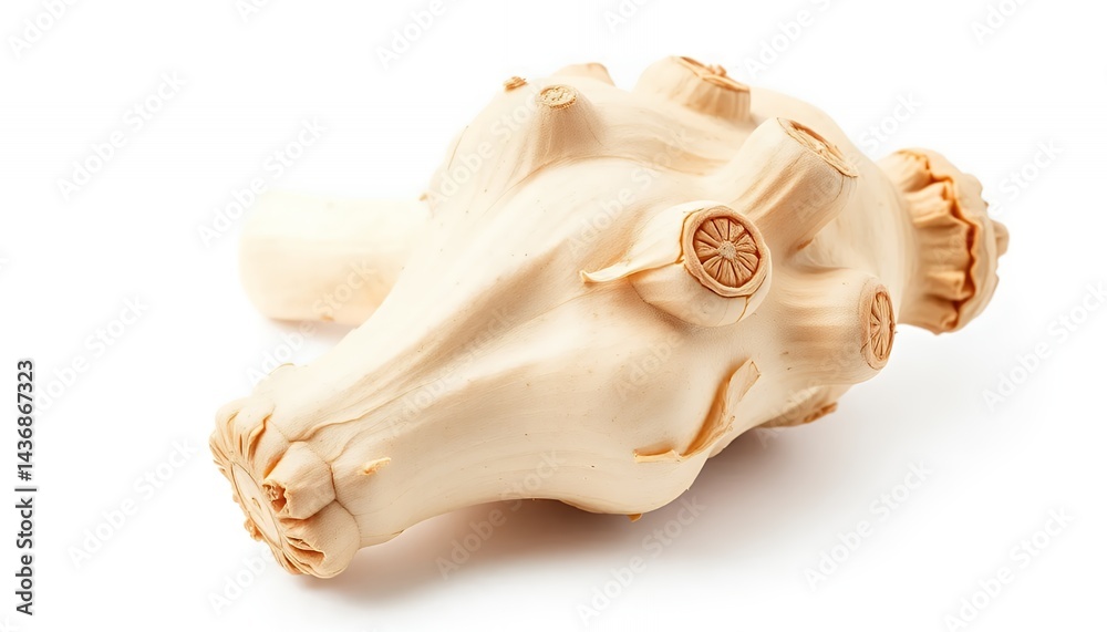 Naklejka premium Close Up Light Brown Yam Isolated on White Screen Background A Natural Tuber Root Vegetable Ideal for Culinary and Healthy Lifestyle Concept for Ads and Promotional Material