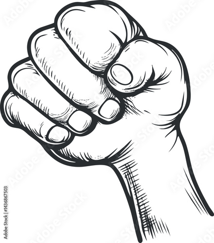 Black and white line art illustration of a clenched fist representing strength and power