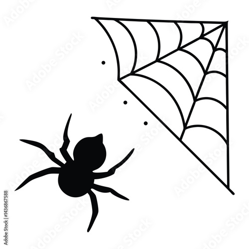 Spider Web in a Corner with Small Bugs Silhouette